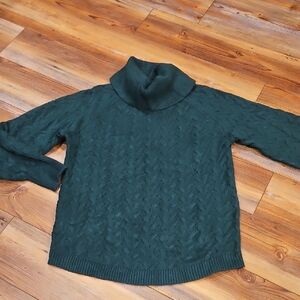 Cozy Green Cable Knit Turtleneck Sweater